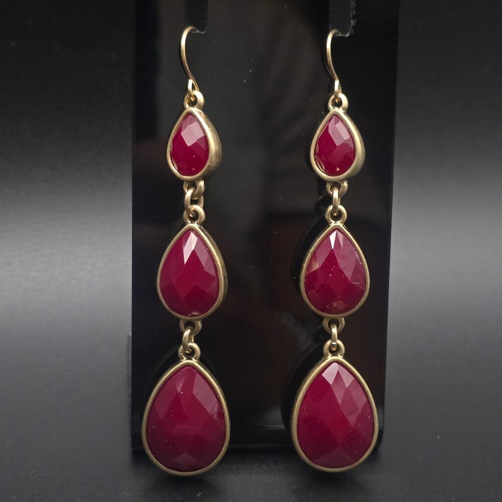 Premier Designs Faux Ruby Earrings Dangle Drop Faceted